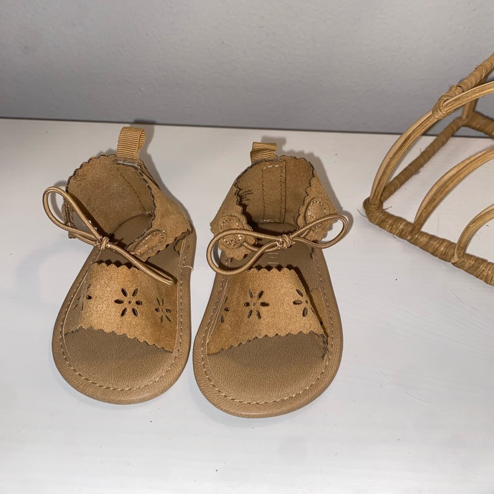 Old Navy Tan Baby Walker Sandals with Floral Cutouts